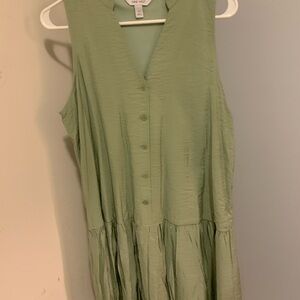 Sage Green Sleeveless Button-Down Dress